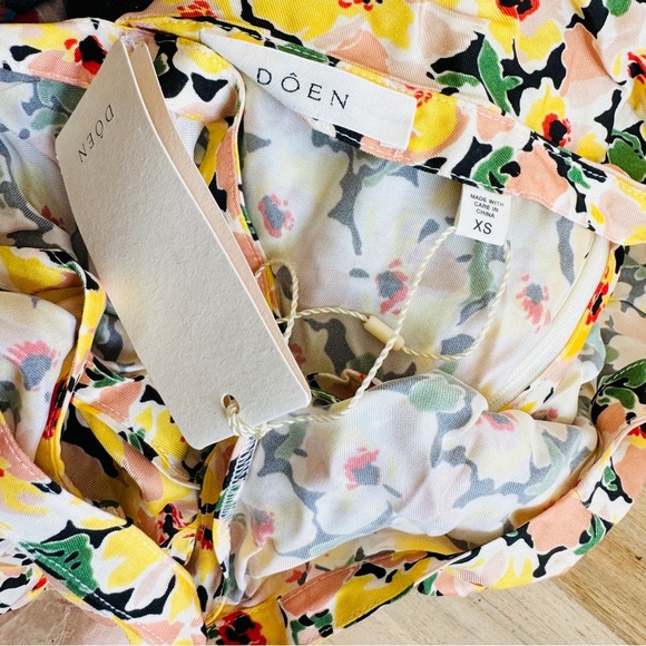 Doen yellow Floral Yellow midi Dress NEW - Picture 8 of 11